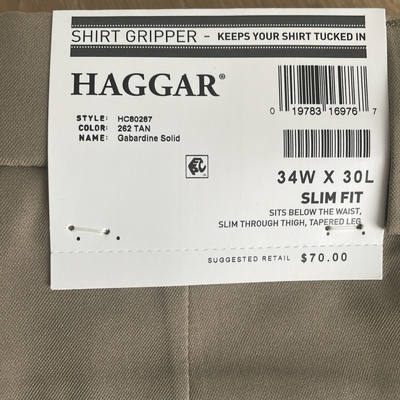 Haggar Men's Slim Fit Stretch Cool Pro 18 Tan Chino Dress Pants - Picture 5 of 8